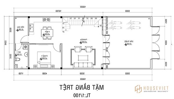 Bản vẽ thiết kế nhà cấp 4 rộng 6m.