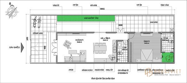 Bản vẽ bố trí công năng của mẫu nhà ngang đơn giản giá rẻ