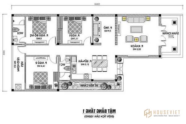 Mặt bằng nhà cấp 4 bố trí đầy đủ công năng