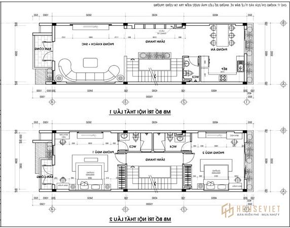             Bản vẽ CAD nhà phố 2 tầng số 4