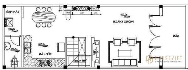 Bản vẽ mặt bằng tầng 1 nhà cấp 4 có gác lửng