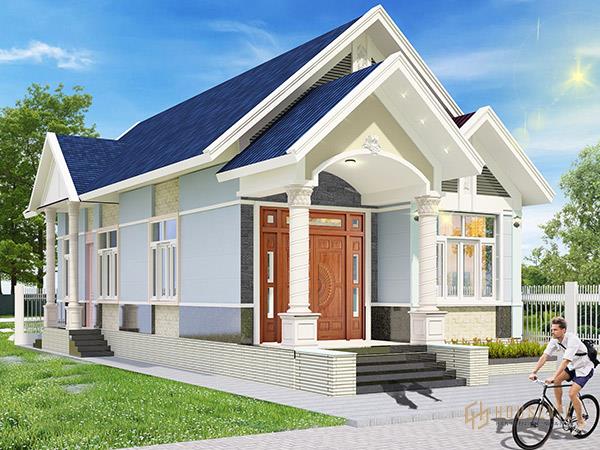 mẫu thiết kế nhà cấp 4 6x12 hiện đại mái thái màu xanh lam