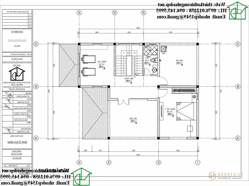 Mặt bằng bố trí nội thất tầng 3 NDBT3T18