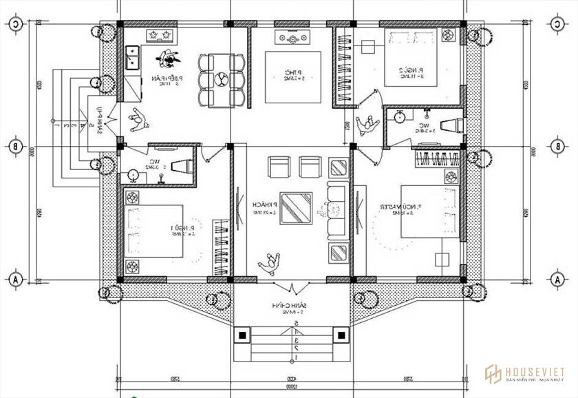 Mẫu nhà cấp 4 đường kính 9m