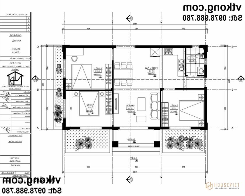 Bản vẽ chi tiết nhà vườn 1 tầng mái thái.