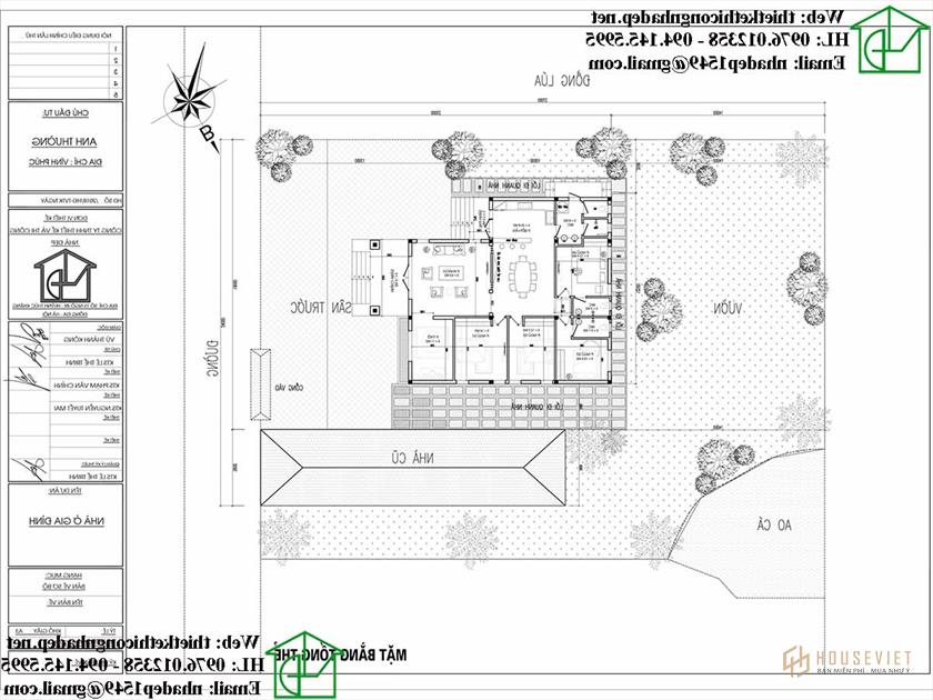 Mặt bằng tổng thể biệt thự vườn 1 tầng mái thái NDBT1T107