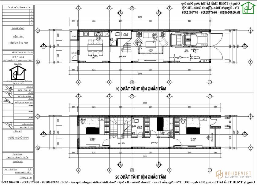 Mặt bằng nội thất tầng 1 và tầng 2 nhà phố hiện đại