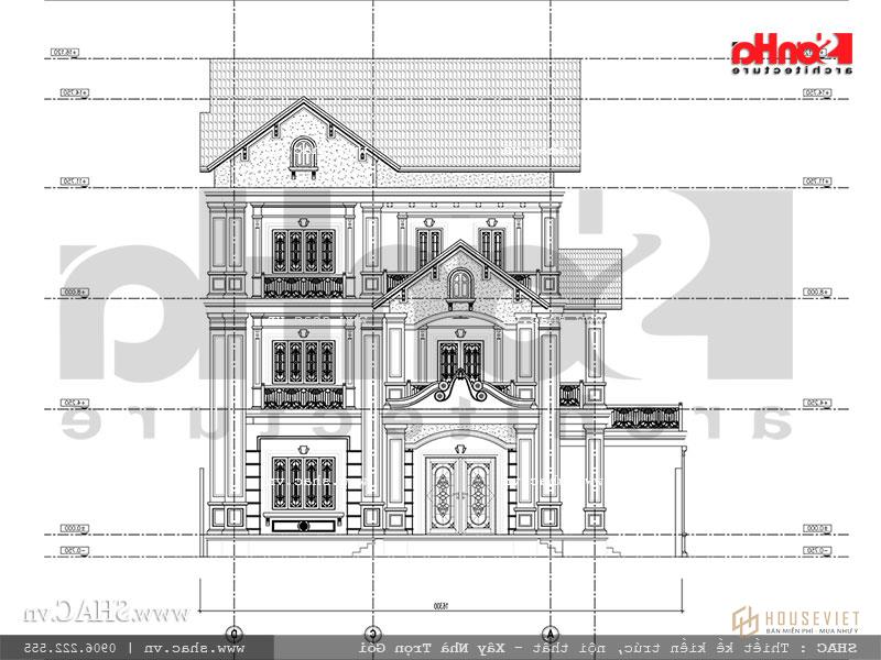 Mặt đứng tổng thể 2 thiết kế biệt thự Pháp tại Ninh Bình sh btp 0094