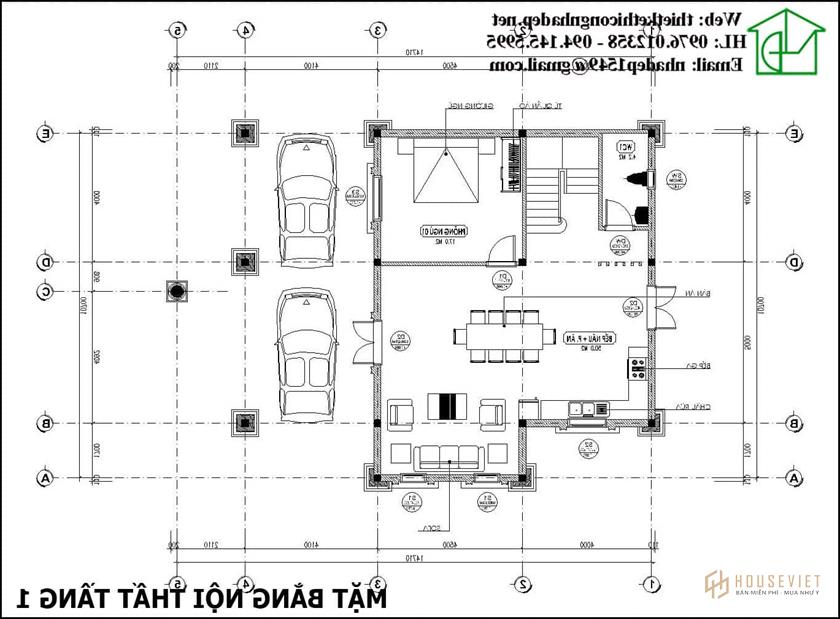 Mặt bằng tầng hầm biệt thự 1 tầng NDBT1T108