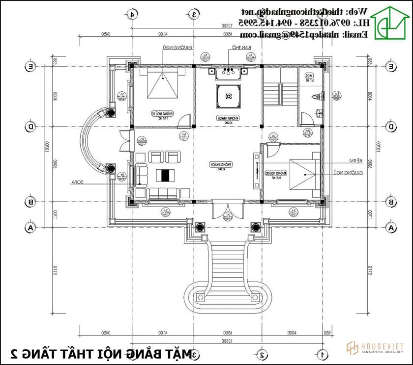  Mặt bằng tầng 1 biệt thự tân cổ điển NDBT1T108 