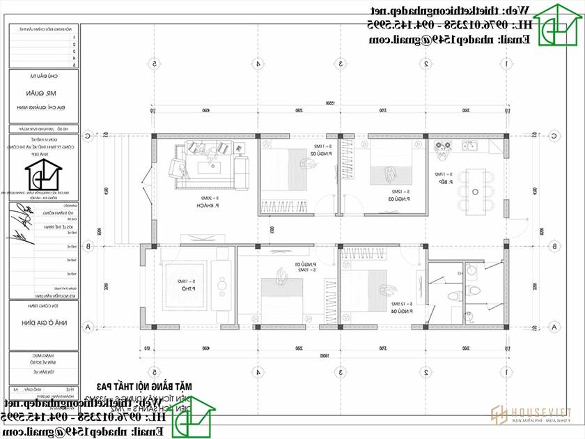 Mặt bằng nội thất mẫu biệt thự 1 tầng NDBT1T108