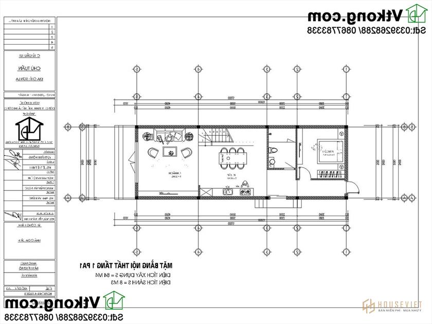 Phương án nội thất tầng 1 nhà phố 2 tầng mặt tiền 5m 