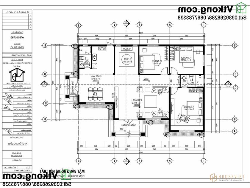 Bản vẽ chi tiết biệt thự vườn 1 tầng tại Vĩnh Phúc,