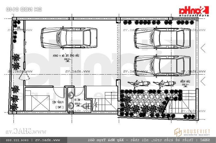 Bản vẽ mặt bằng nhà ống mặt tiền 8m tầng 1 sh gật 0140