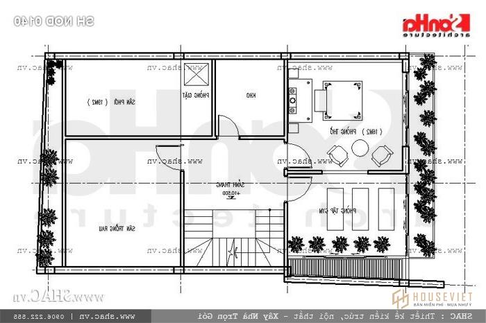 Bản vẽ mặt bằng nhà ống mặt tiền 8m tầng 4 sh gật 0140