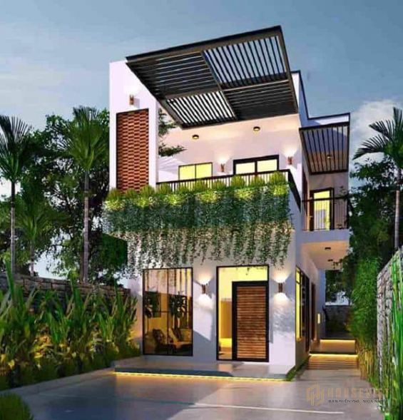 Mẫu nhà 2 tầng có giếng trời tràn ngập không gian xanh