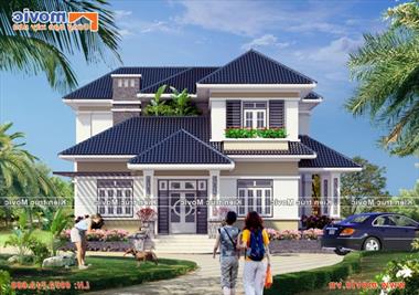 Mẫu nhà vườn mái thái 2 tầng đẹp hiện đại 120m2 - MV1504