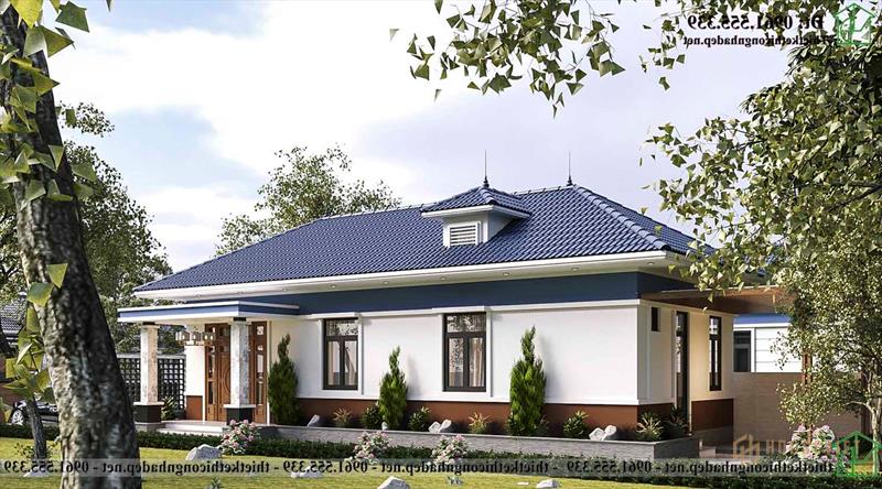 Mẫu biệt thự vườn 1 tầng nhỏ gọn mái thái 2 phòng ngủ 70m2 tại Thanh Hóa NDBT1T136
