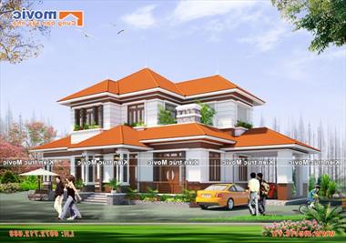 Mẫu nhà vườn 2 tầng đơn giản hiện đại mái thái - BT1621