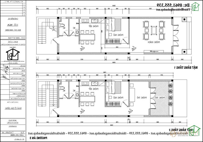Phương án 2 - mặt bằng nội thất nhà ống 2 tầng 5x18m NDNP2T28