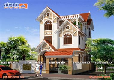 Mẫu nhà 3 tầng hiện đại mái thái đẹp hào nhoáng - MV1516