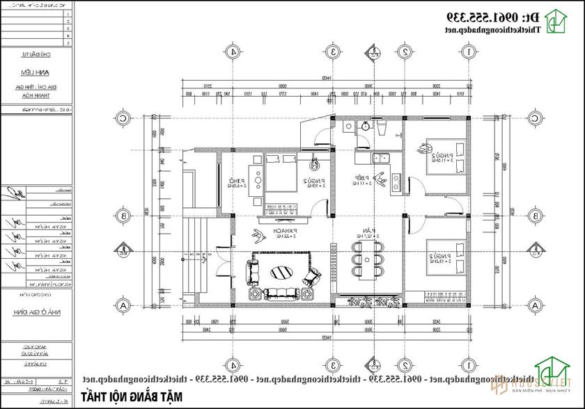 Phương án nội thất mẫu nhà cấp 4 mái thái diện tích 9x14m NDNC4165