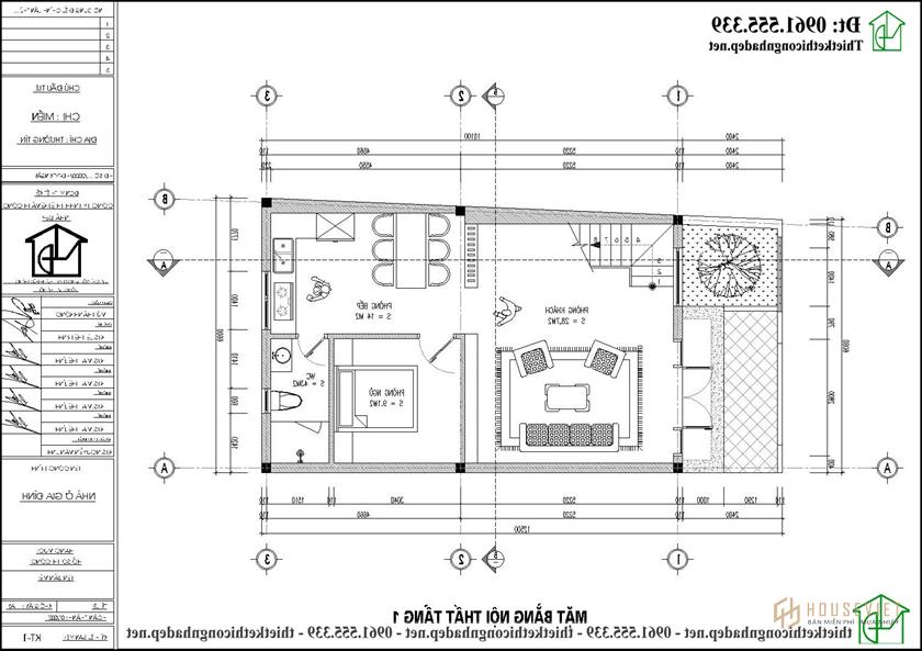 Mặt bằng công năng nội thất tầng 1 nhà ống 3 tầng 6x10m NDNP3T63
