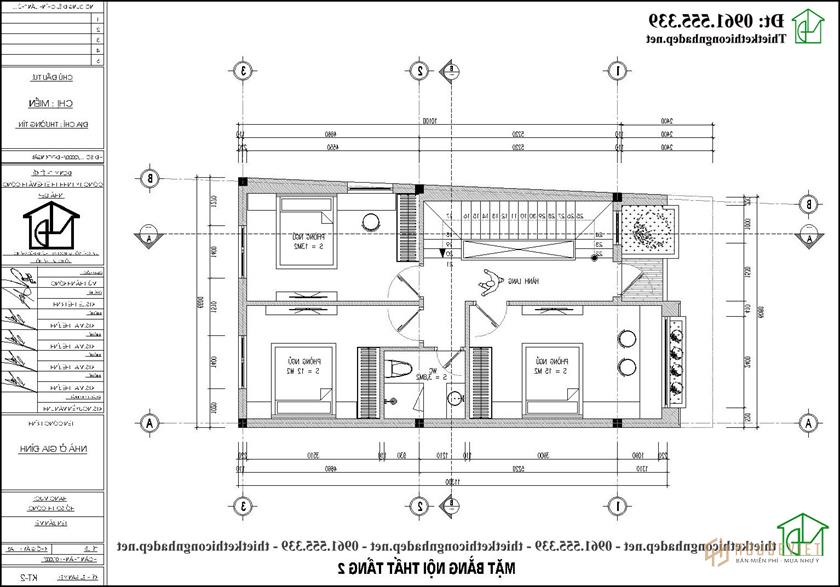 Mặt bằng công năng nội thất tầng 2 nhà ống 3 tầng 6x10m NDNP3T63