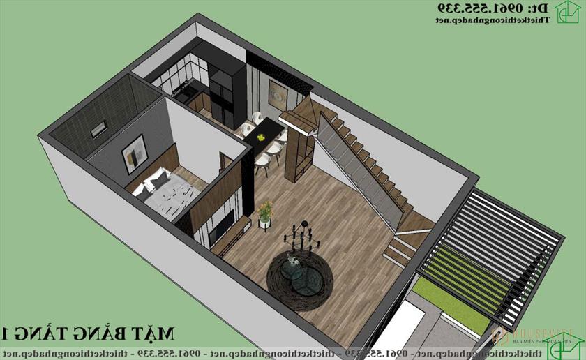 Phối cảnh 3D mặt bằng nội thất tầng 1 NDNP3T63