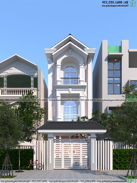 Mẫu thiết kế nhà phố 3 tầng hiện đại mái thái 5x20m NDNP3T64
