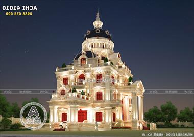 Ý tưởng xây dựng mẫu biệt thự lâu đài 4 tầng tân cổ điển đẹp - ACHI 41010