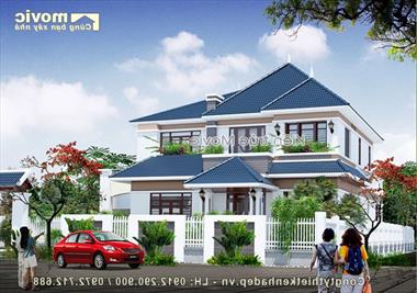 Mẫu nhà 2 tầng hiện đại mái thái đơn giản - MV1542