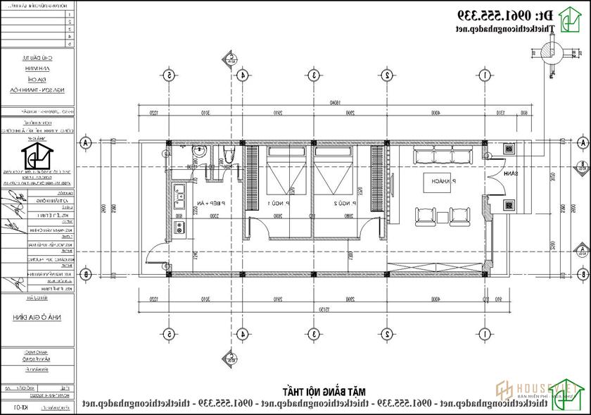 Mặt bằng nội thất tầng 1 mẫu nhà cấp 4 mái thái 5,6x13m NDNC4167