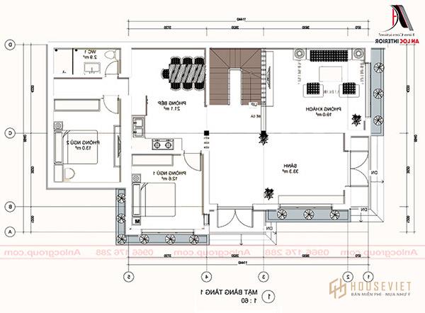 Mặt bằng biệt thự 3 tầng đẹp được bố trí chi tiết, tỉ mỉ
