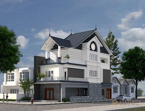 Mẫu biệt thự đẹp 3 tầng 2 mặt tiền hiện đại với gam màu trung tính đi kèm với ô cửa độc đáo