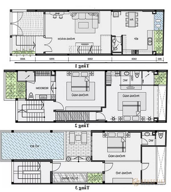 Bản vẽ biệt thự 3 tầng hiện đại chi tiết nhất