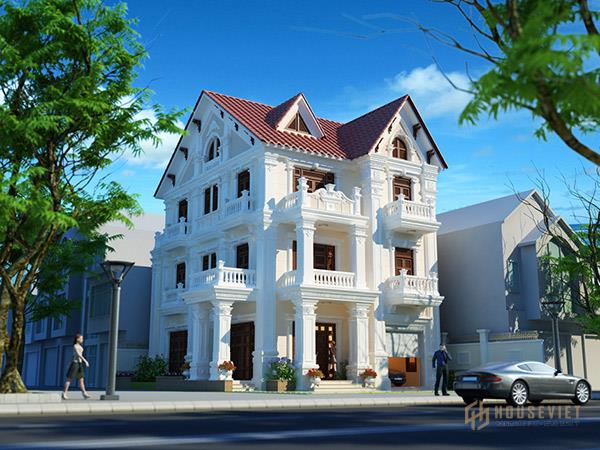 Mẫu biệt thự tân cổ điển 3 tầng có gác lửng sang trọng, thanh lịch