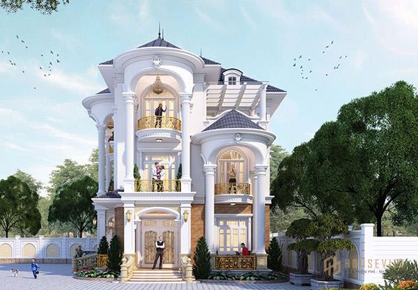 Màu xanh của tiểu cảnh được phối hopwj nhịp nhàng giúp biệt thự cân bằng màu sắc