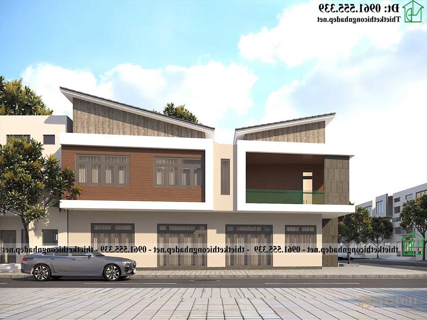 Mẫu biệt thự 2 tầng hình thang vuông 7x15m NDBT2T127