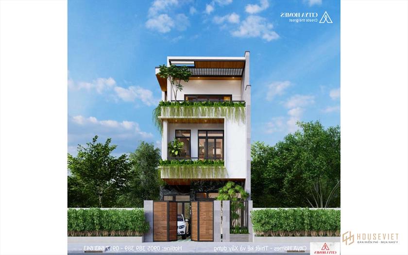 Mặt tiền có bố cục gọn gàng, đường nét mềm mại