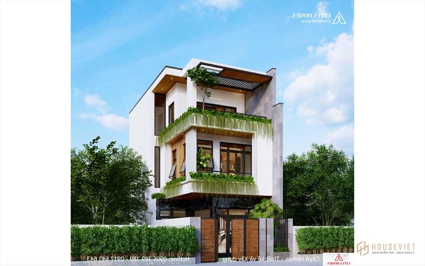 Mặt tiền mẫu nhà 3 tầng thiết kế đơn giản nhưng không kém phần ấn tượng