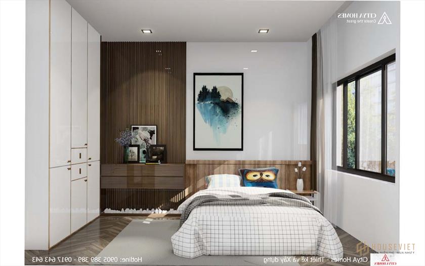 Phòng ngủ phá cách với những thanh lam gỗ công nghiệp