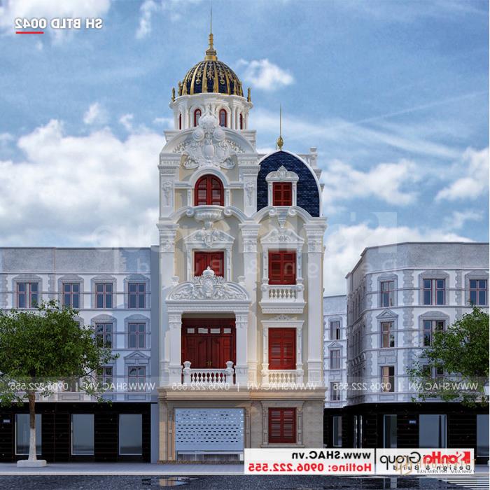 Biệt thự lâu đài mini 4 tầng 1 tum 90m2 sang trọng - SH BTLD 0042 2 Chiêm ngưỡng mặt tiền dinh thự và lâu đài đốn tim mọi ánh nhìn bởi những đường nét kiến trúc mềm mại, tinh tế