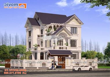 Mẫu nhà 3 tầng kiểu pháp cổ điển đẹp sang trọng bề thế - MV18334