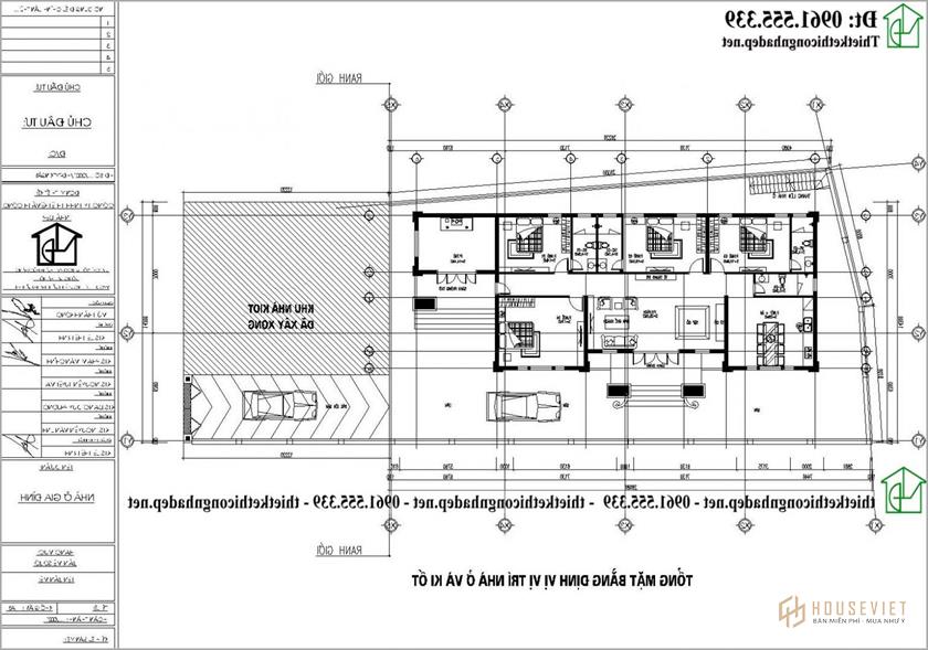 Mặt bằng bố trí nội thất thiết kế biệt thự 1 tầng cổ điển 24x11m tại Phú Thọ NDBT1T126