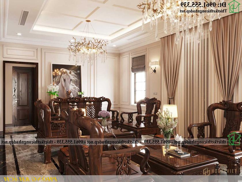 Thiết kế nội thất phòng khách biệt thự cổ điển đẹp NDBT1T126