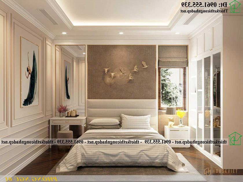 Thiết kế phòng ngủ số 1 biệt thự cổ điển 1 tầng NDBT1T126