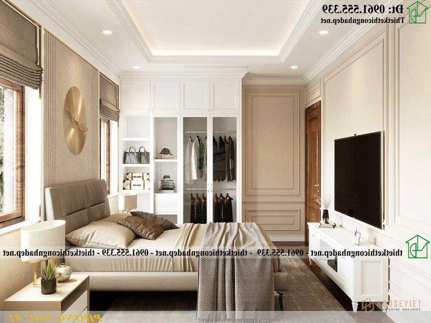 Thiết kế phòng ngủ biệt thự 1 tầng cổ điển 24x11m đẹp NDBT1T126