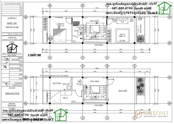 mặt bằng 3 tầng 4 nhà phố 4 tầng mặt tiền 4m