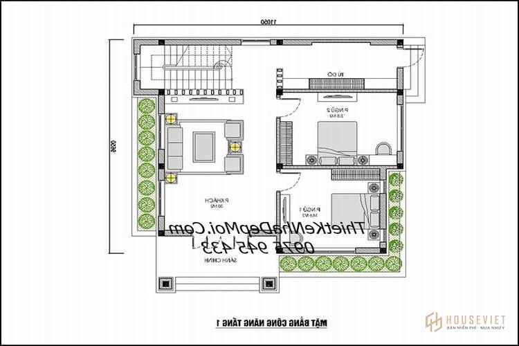bản vẽ thiết kế nhà vuông 2 tầng 1